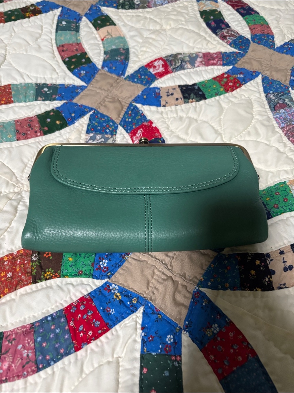 HOBO Lauren Dusty Teal/Mint Green Leather Frame Clutch Wallet
